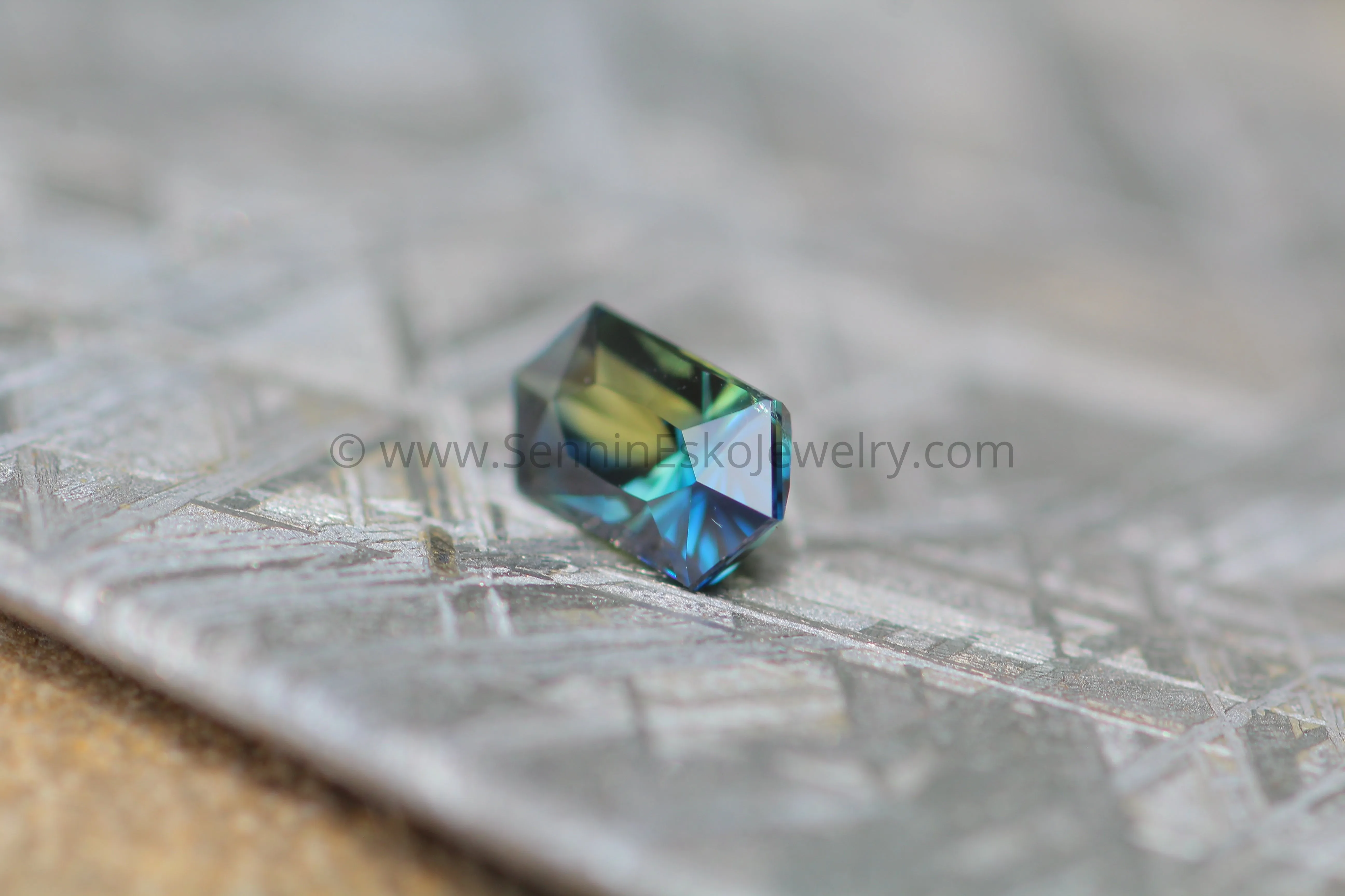 1.43 carat Parti Sapphire Hexagon - Bluish Green and Yellow -  Precision Cut, 7.9x4.4mm