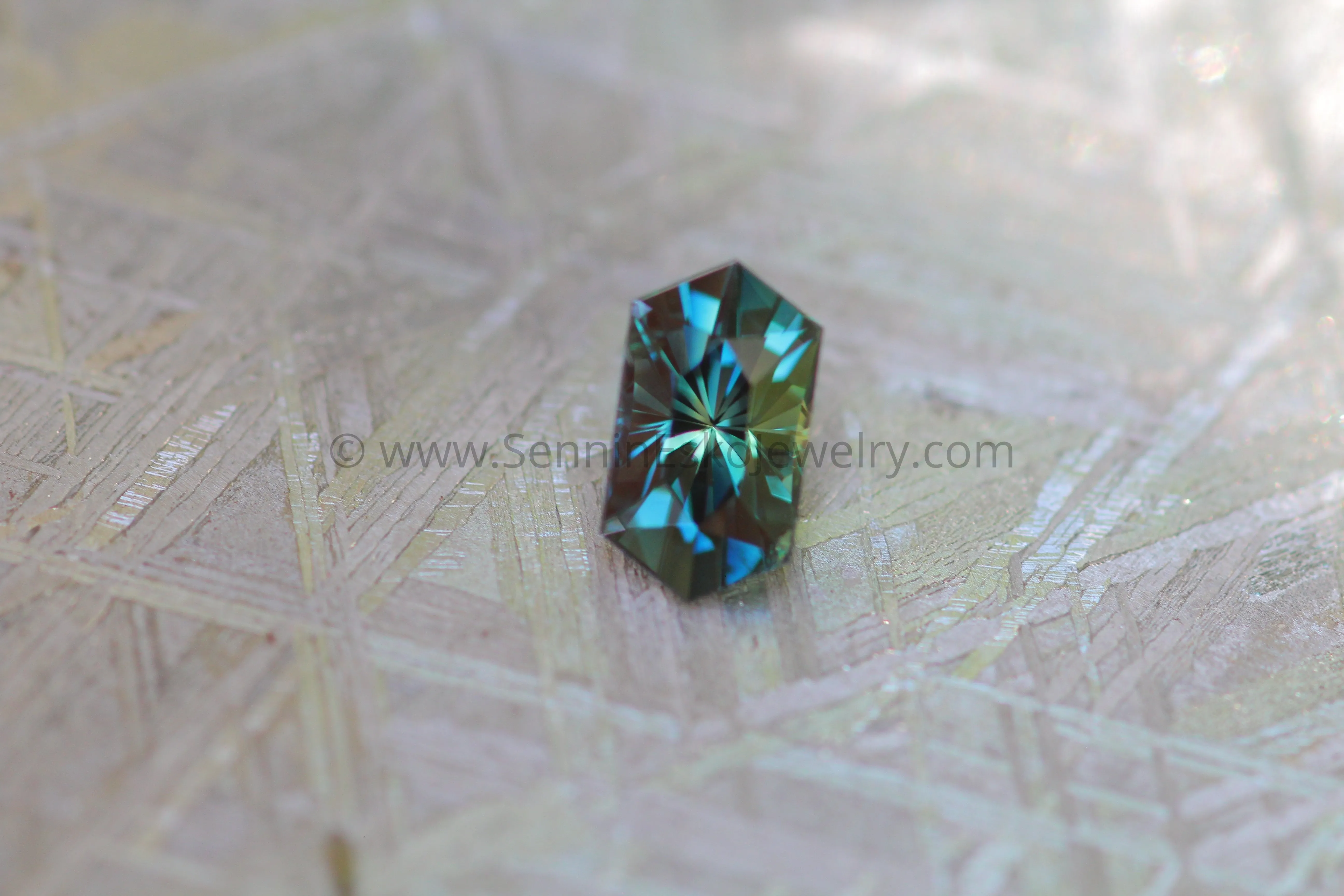 1.43 carat Parti Sapphire Hexagon - Bluish Green and Yellow -  Precision Cut, 7.9x4.4mm
