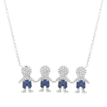 14k Diamond & Sapphire four boy necklace