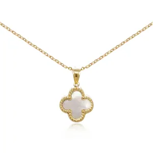14k Gold Beaded Border Clover Pendant Necklace