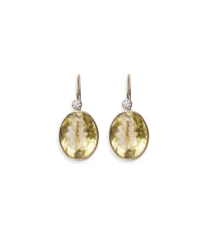 14k Gold Pool Earrings in Lemon Quartz & Diamond