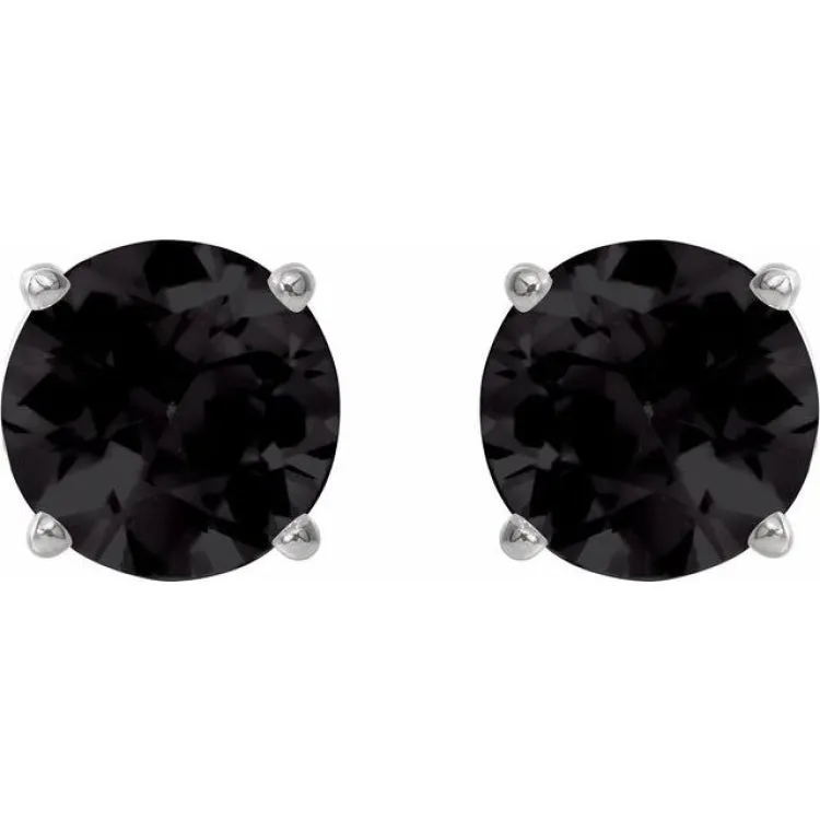 14K White 6 mm Natural Black Onyx Stud Earrings