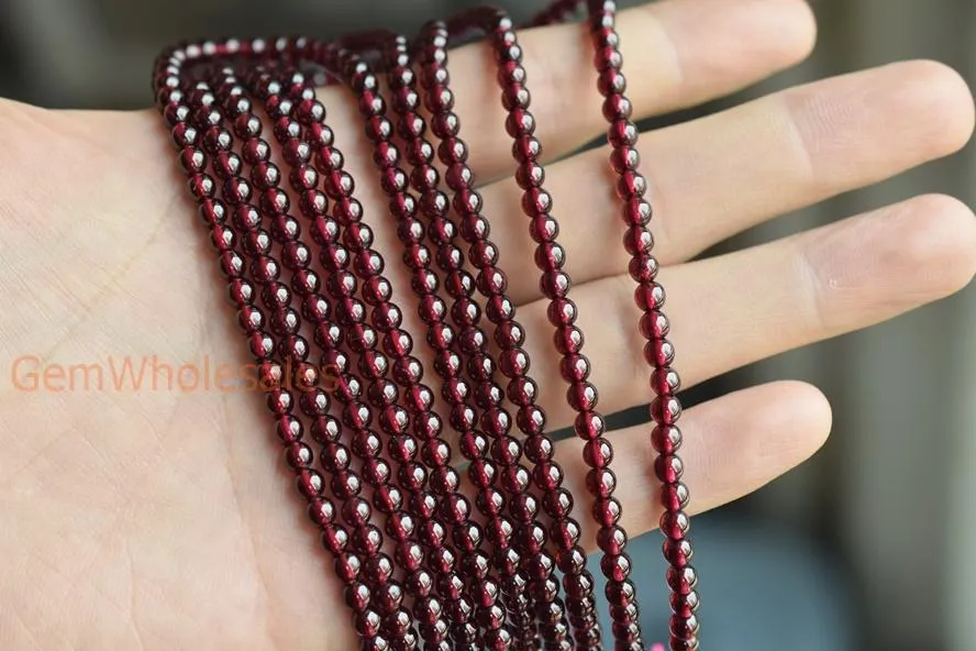 15.5" 4mm Natural Wine Red garnet round gemstone beads