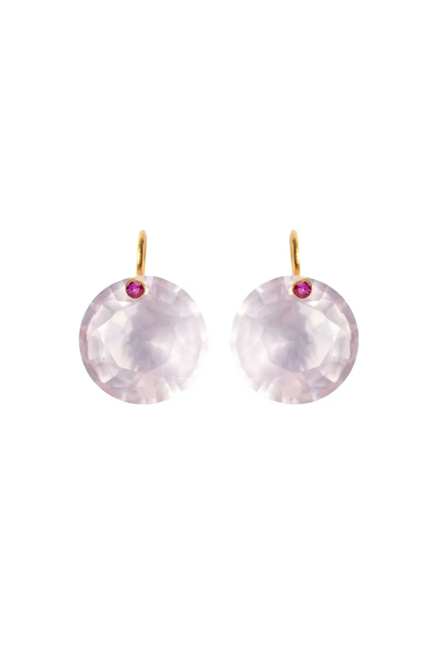 22K Yellow Gold Rose Quartz and Pink Sapphire XL Gem Earrings