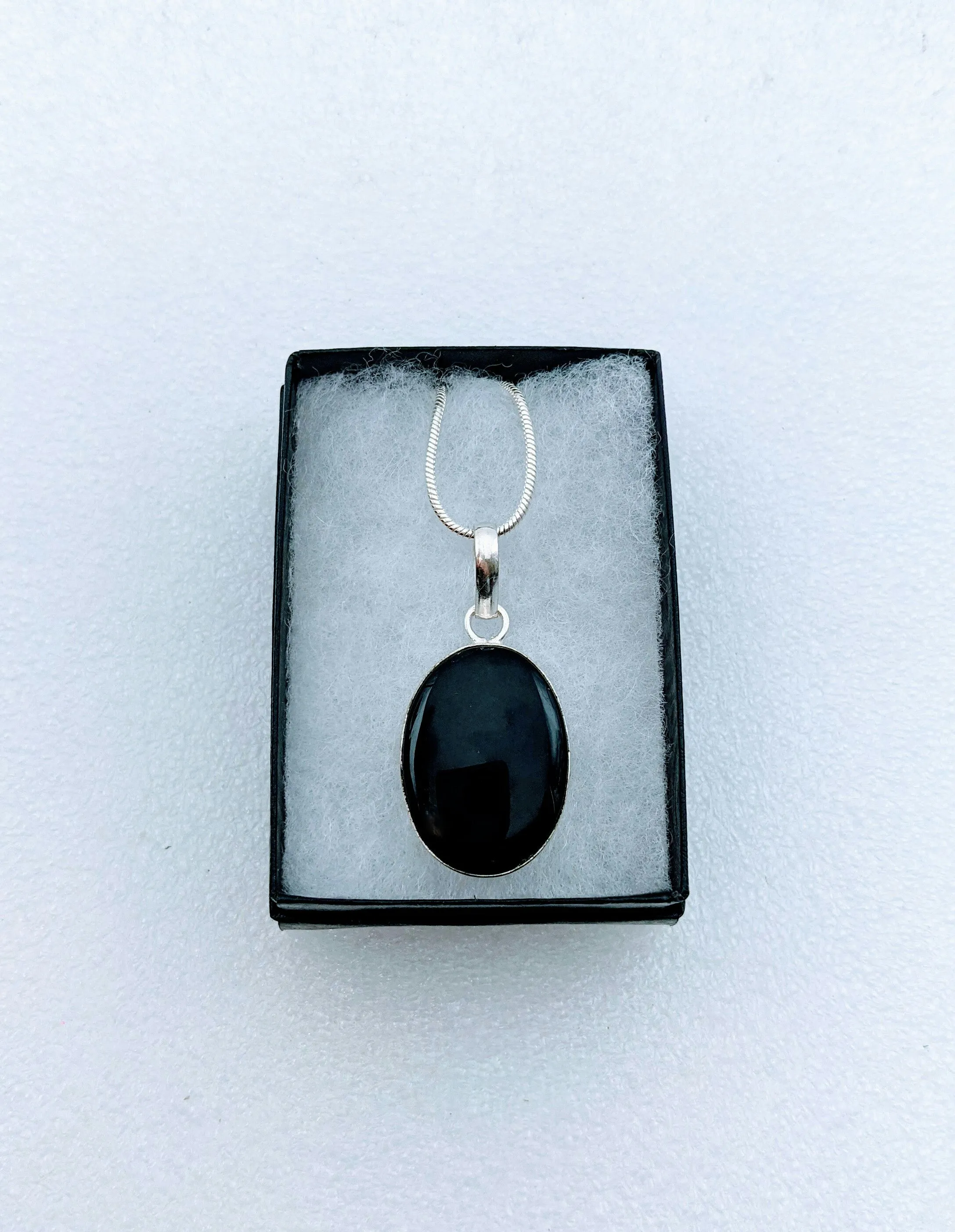 925 Sterling Silver, Onyx, 24" Necklace.