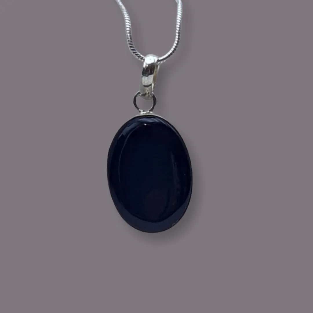 925 Sterling Silver, Onyx, 24" Necklace.
