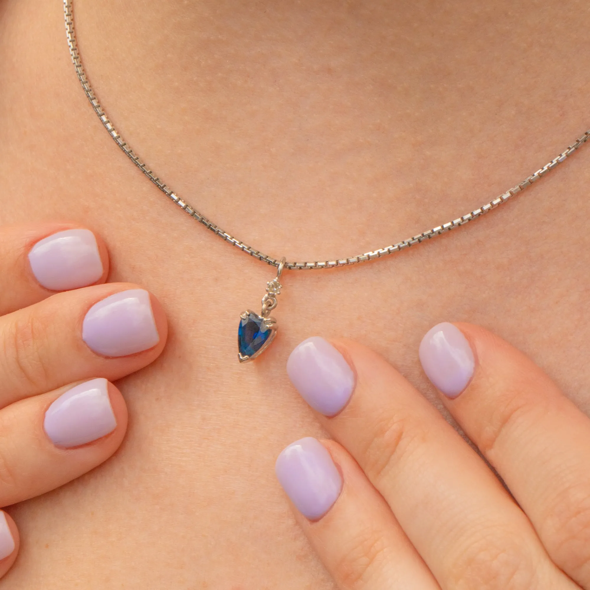 9ct Gold Sapphire Diamond Heart Charm with 15.5” Chain