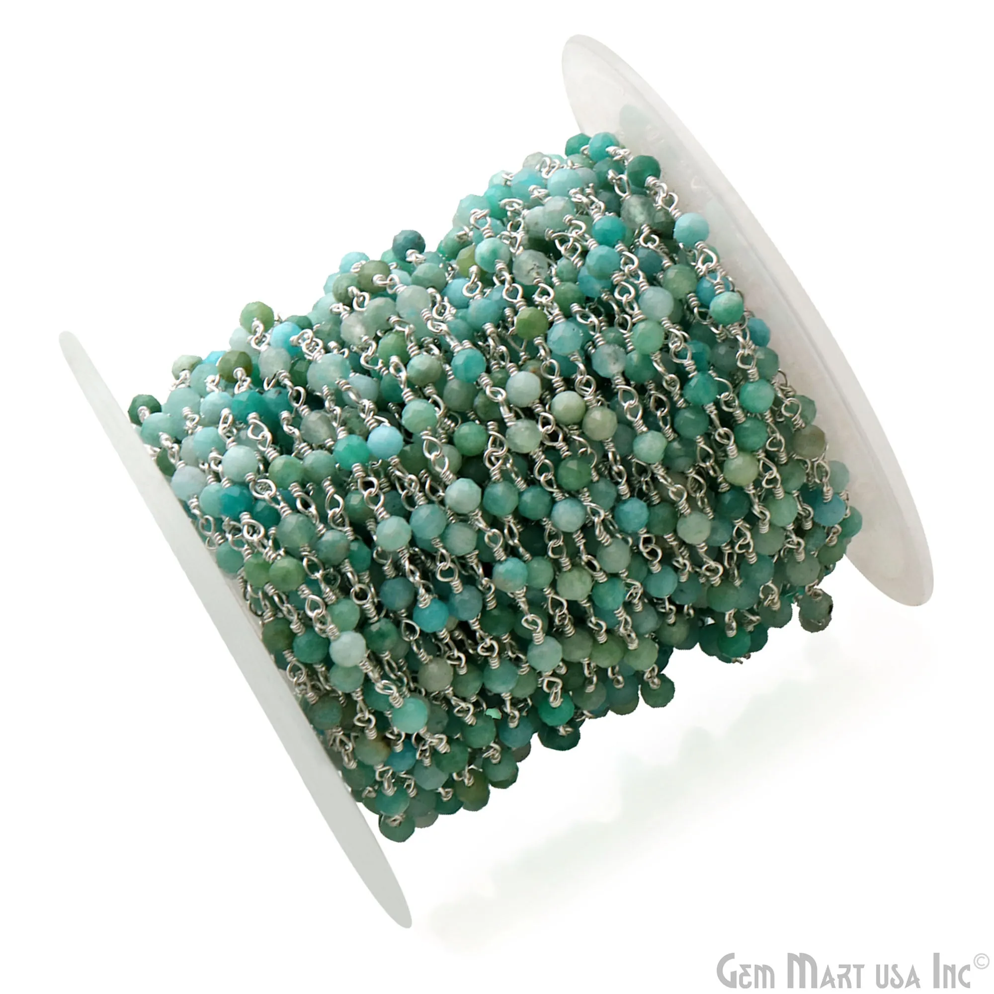 Amazonite 3-3.5mm Silver Plated Beaded Wire Wrapped Rosary Chain
