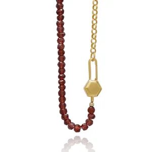 Asymmetric Garnet Chain Padlock Necklace - Gold - HXPN3GP