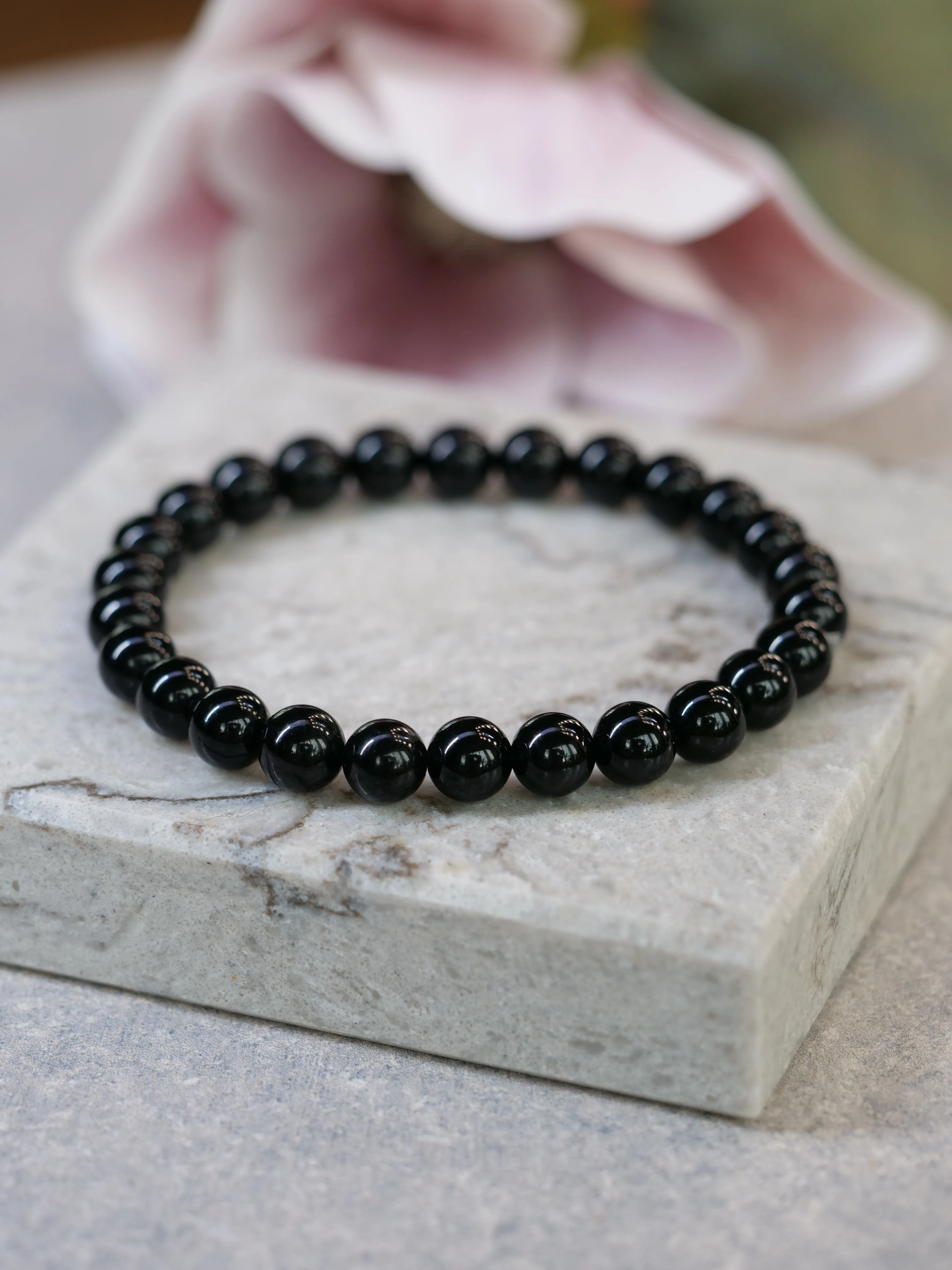 Black Onyx 8mm Beaded Natural Gemstone Elastic Bracelet, Genuine Top Grade Gift Jewelry, Men Women Fashion Crystal Energy Jewellery