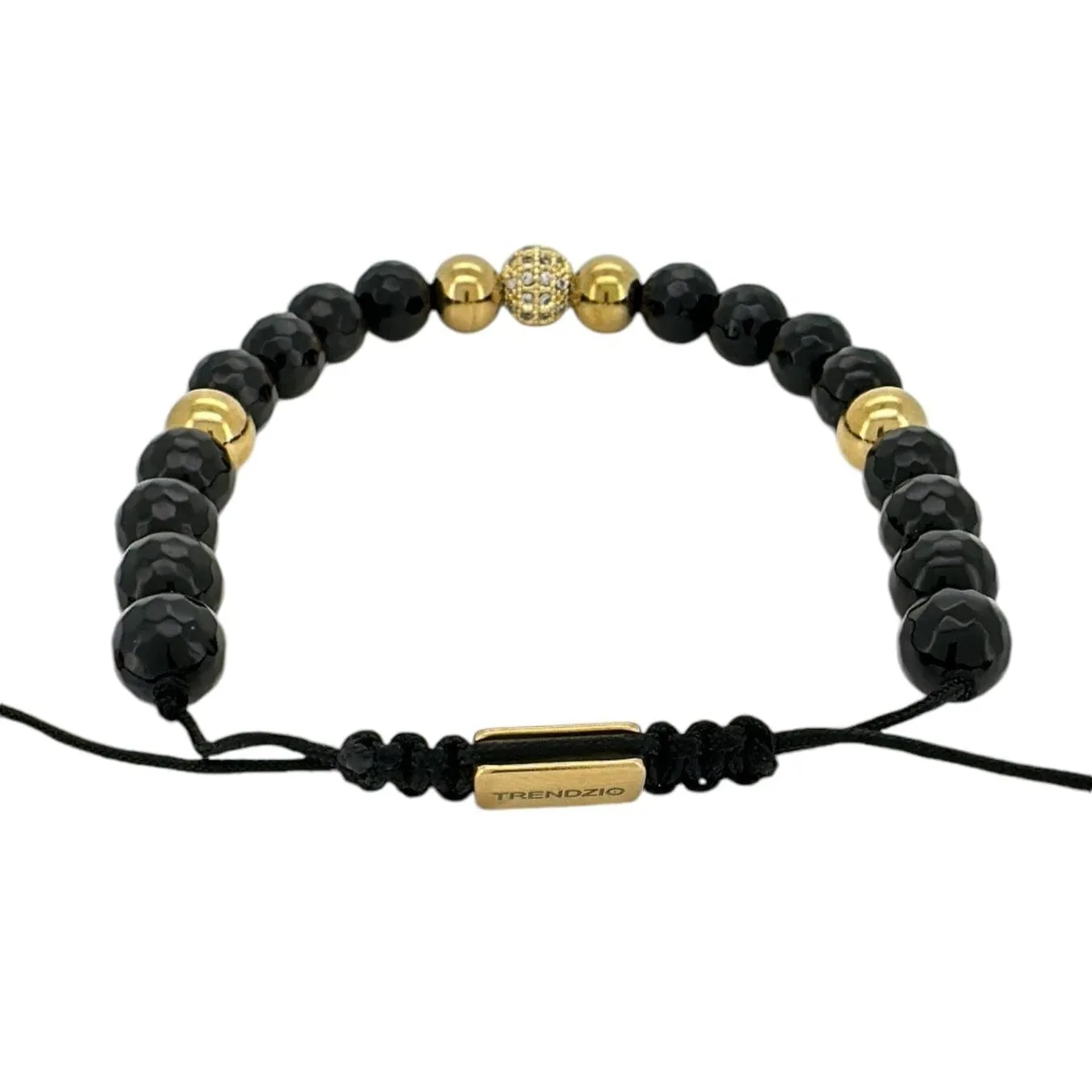 Black Onyx and Gold CZ Ball Macrame Bracelet