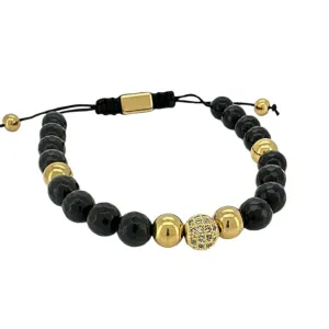Black Onyx and Gold CZ Ball Macrame Bracelet