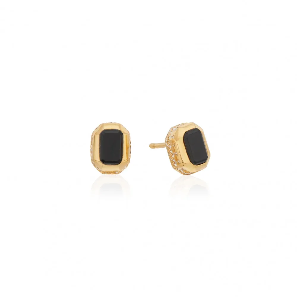 Black Onyx Rectangle Stud Earrings - Gold - ER10374-GBONX