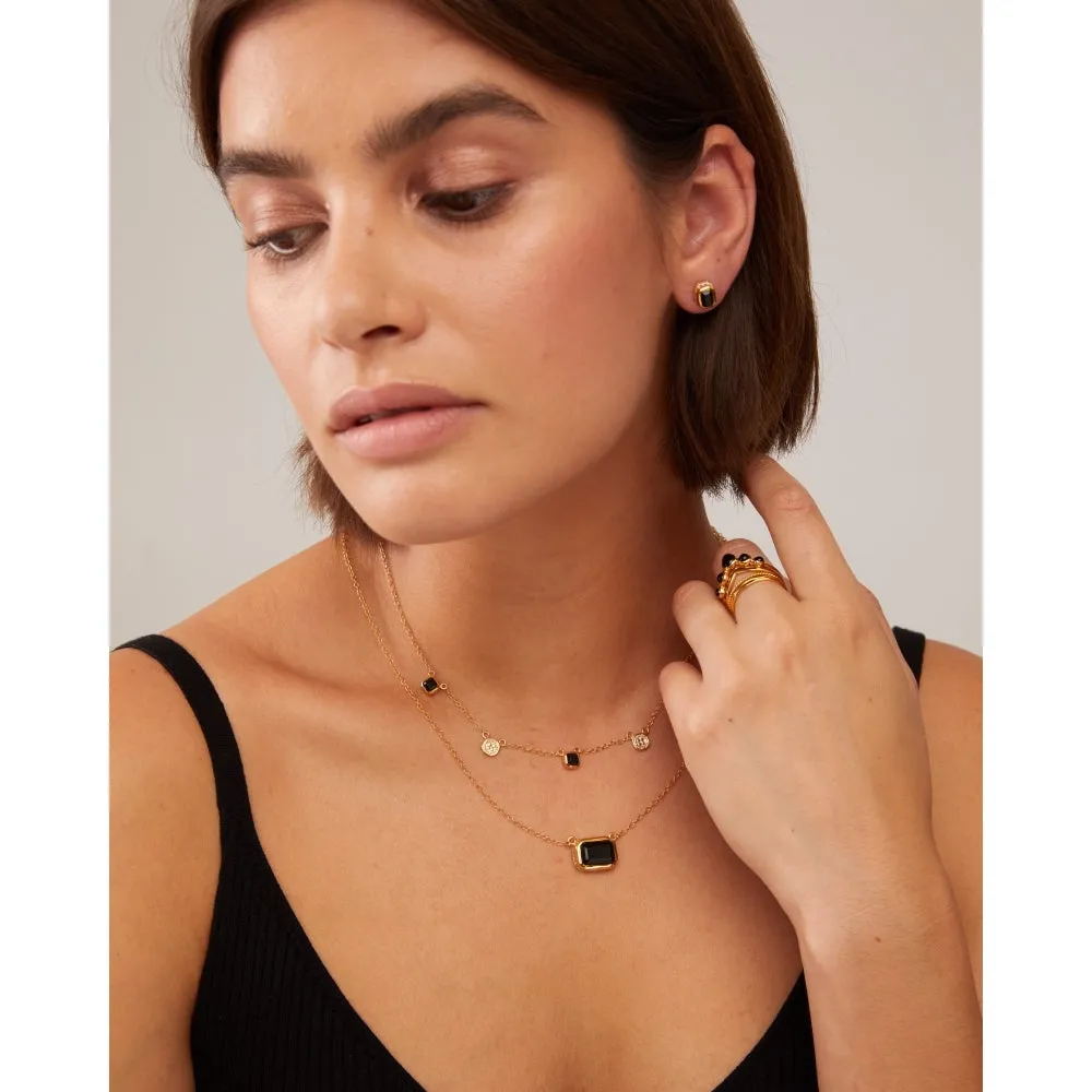 Black Onyx Rectangle Stud Earrings - Gold - ER10374-GBONX