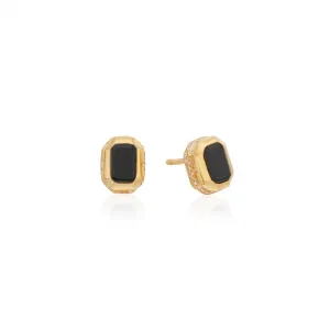 Black Onyx Rectangle Stud Earrings - Gold - ER10374-GBONX