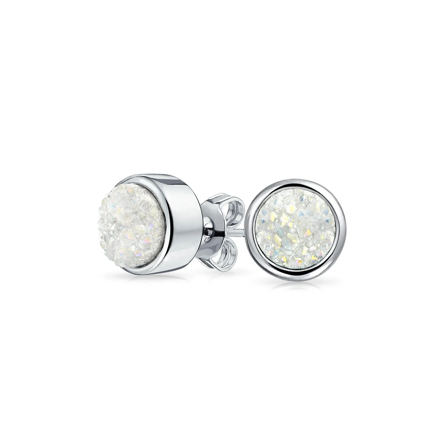 Boho Organic Gemstone Druzy Quartz Stud Earrings in Silver - Multiple Colors