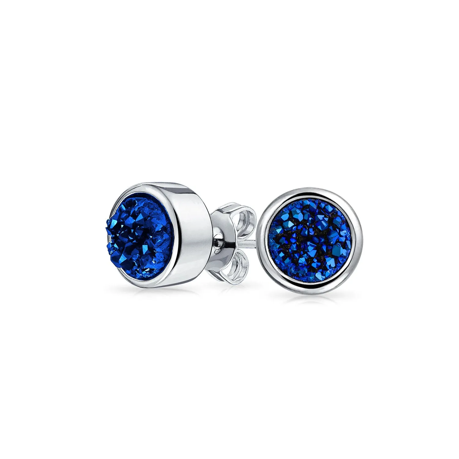 Boho Organic Gemstone Druzy Quartz Stud Earrings in Silver - Multiple Colors