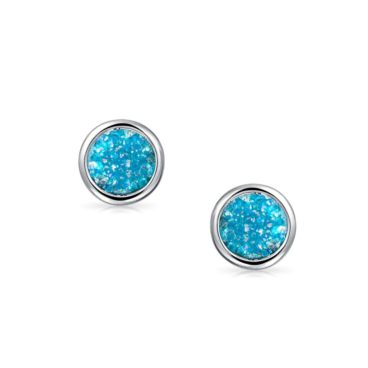 Boho Organic Gemstone Druzy Quartz Stud Earrings in Silver - Multiple Colors