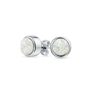 Boho Organic Gemstone Druzy Quartz Stud Earrings in Silver - Multiple Colors