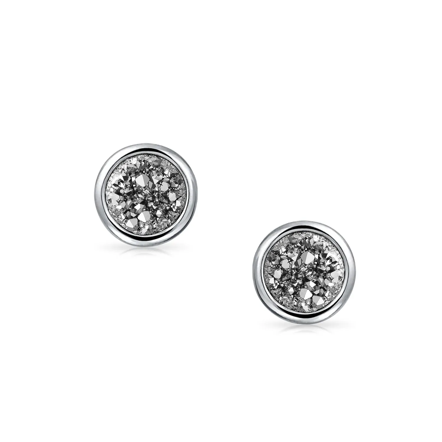 Boho Organic Gemstone Druzy Quartz Stud Earrings in Silver - Multiple Colors