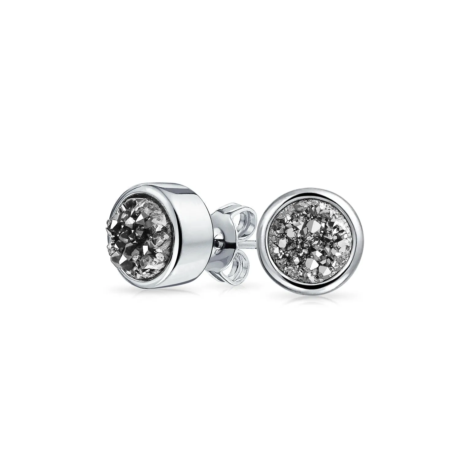 Boho Organic Gemstone Druzy Quartz Stud Earrings in Silver - Multiple Colors
