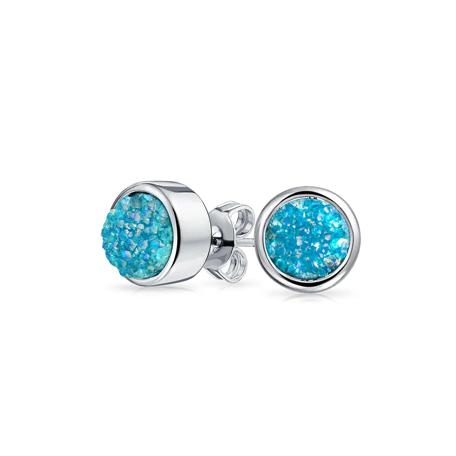 Boho Organic Gemstone Druzy Quartz Stud Earrings in Silver - Multiple Colors