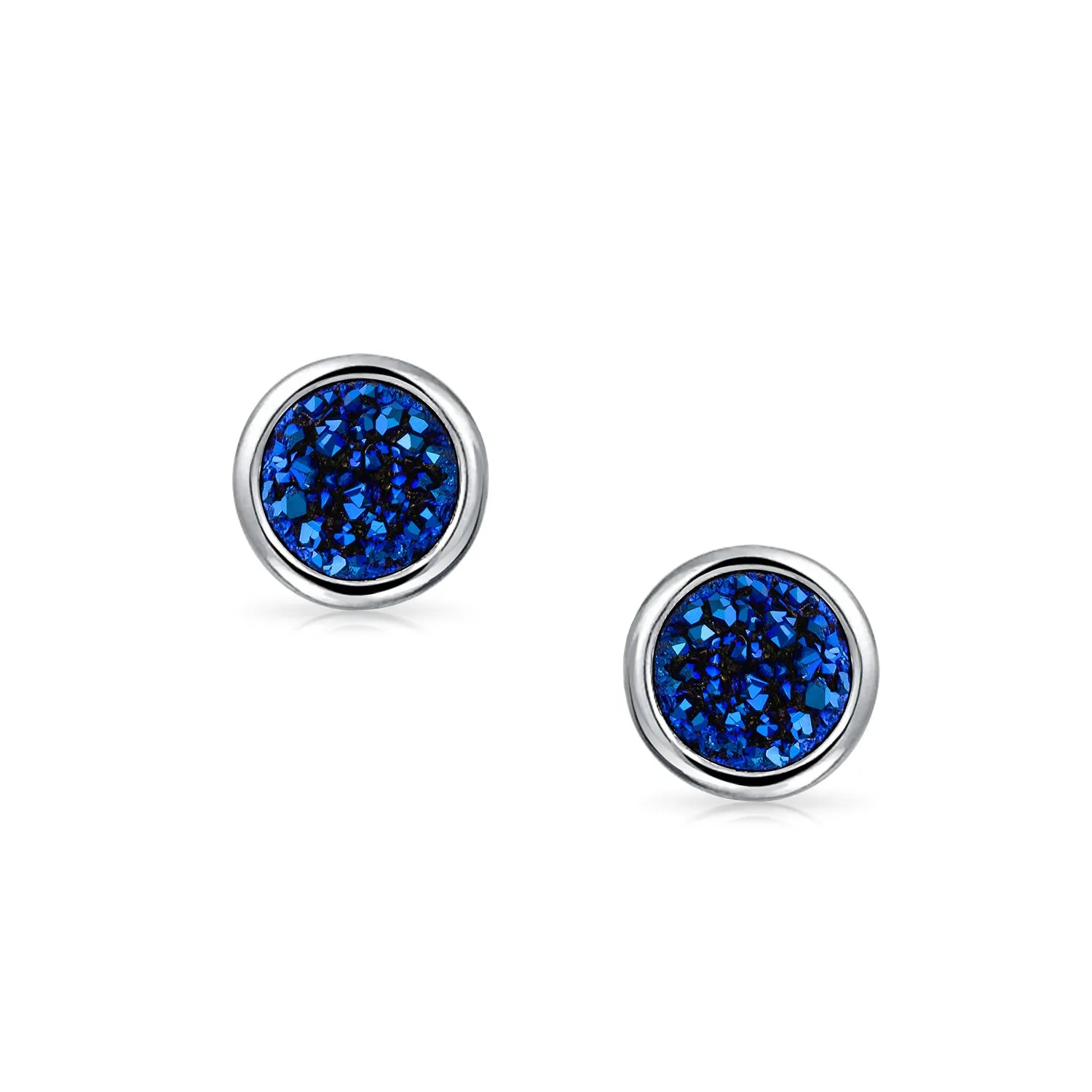 Boho Organic Gemstone Druzy Quartz Stud Earrings in Silver - Multiple Colors