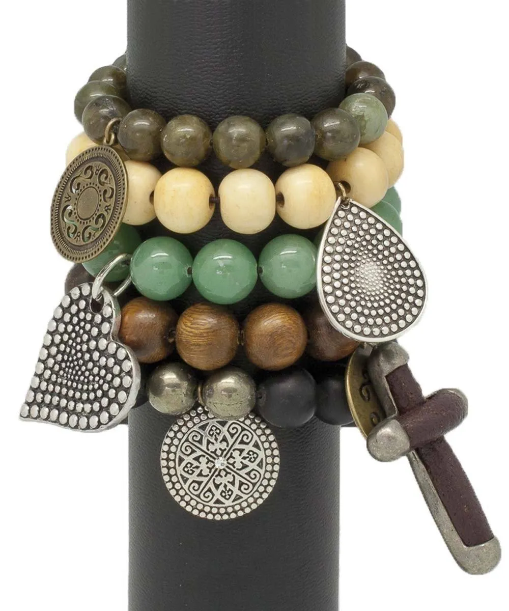Bracelet Lhassa en onyx noir mat, pyrites de fer et charm - Editions LESSisRARE Bijoux