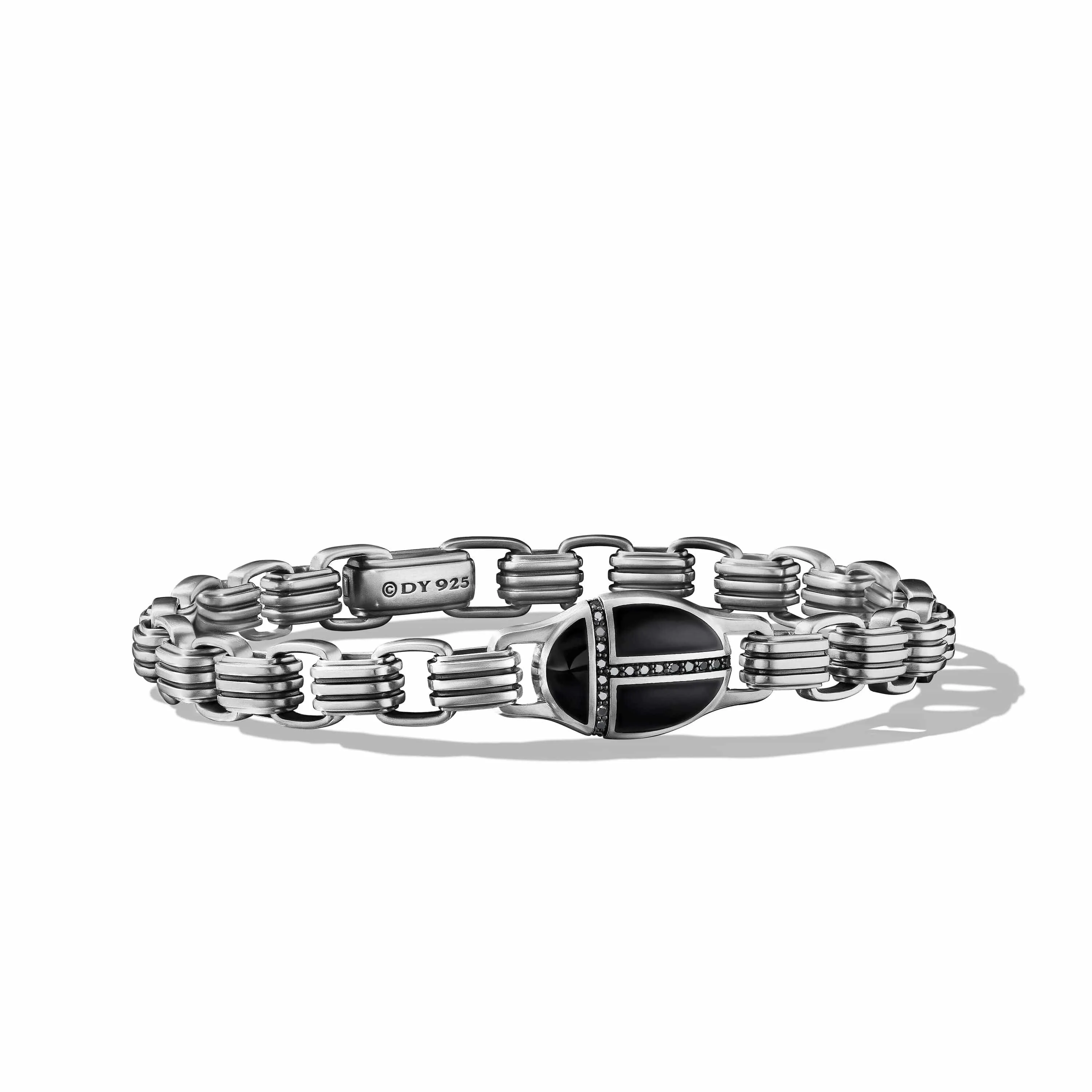 Cairo Chain Link Bracelet in Sterling Silver with Black Onyx and Pavé Black Diamonds