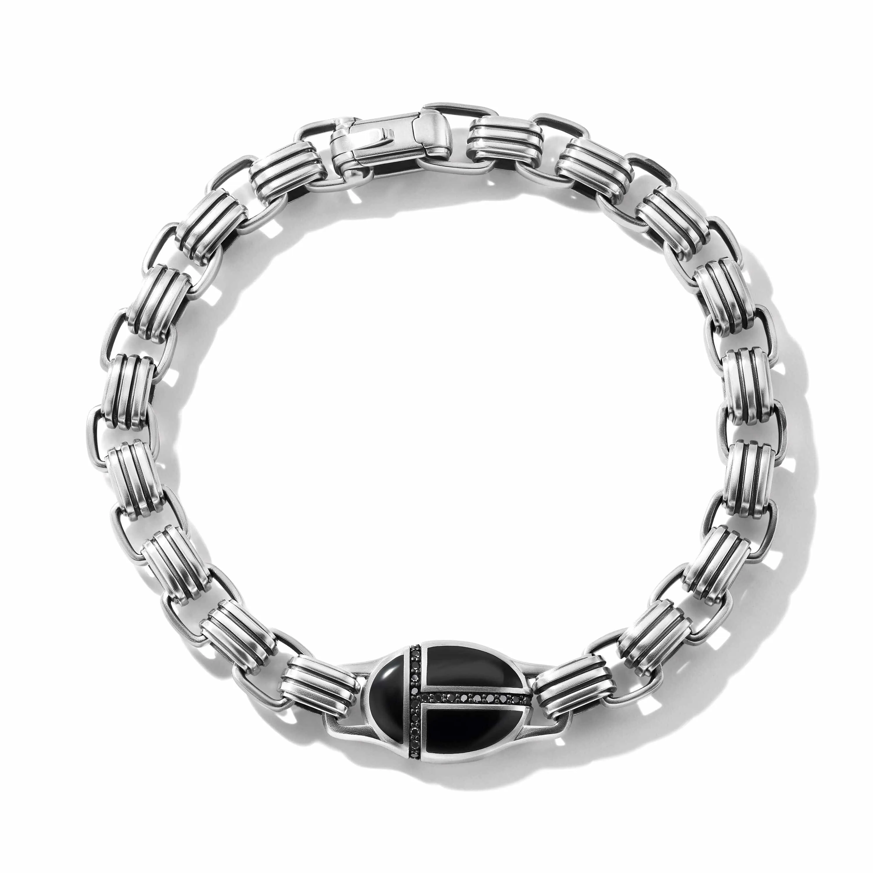 Cairo Chain Link Bracelet in Sterling Silver with Black Onyx and Pavé Black Diamonds