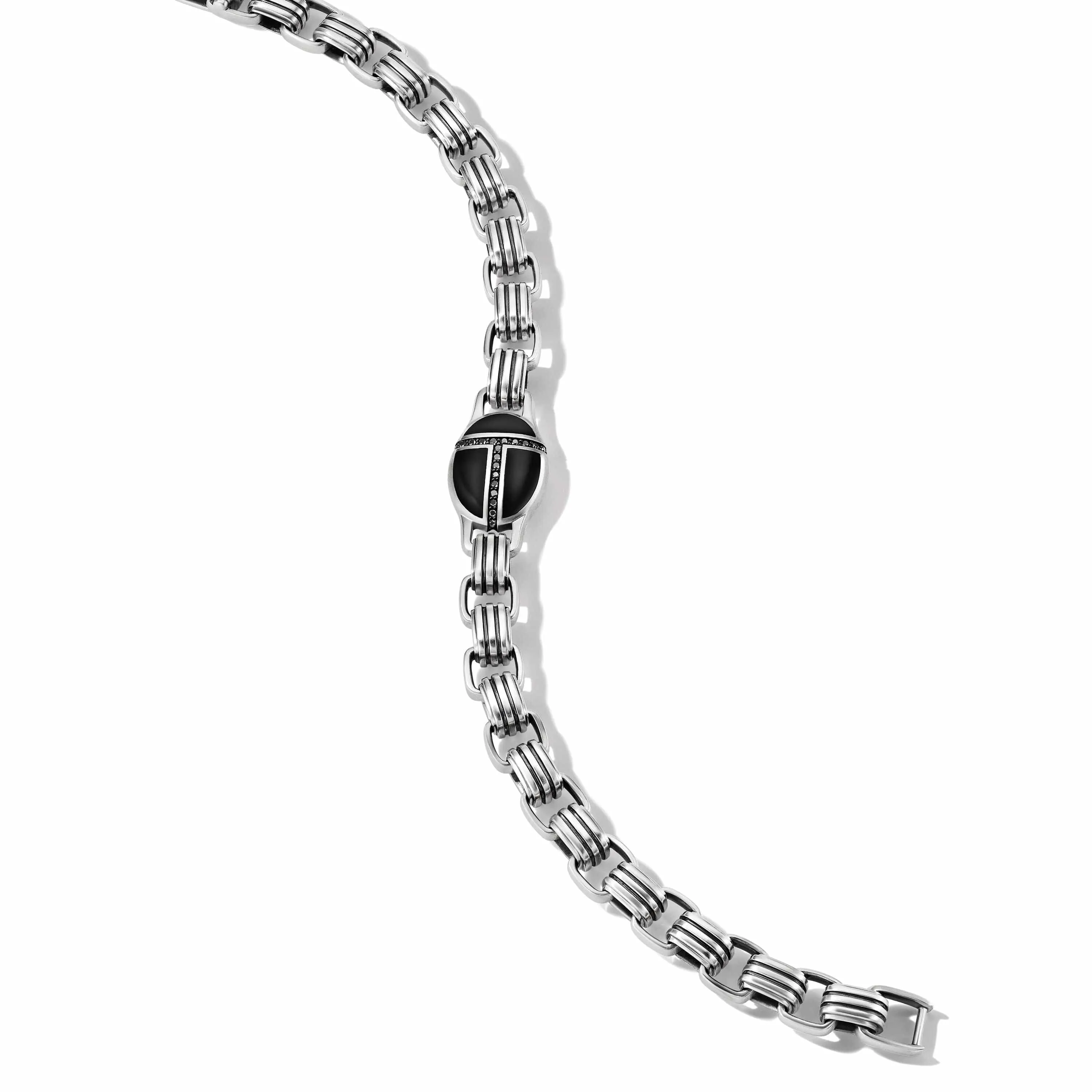 Cairo Chain Link Bracelet in Sterling Silver with Black Onyx and Pavé Black Diamonds