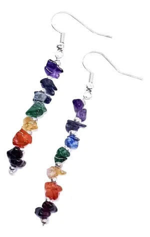 Chakra Gemstones Dangle Silver Earrings