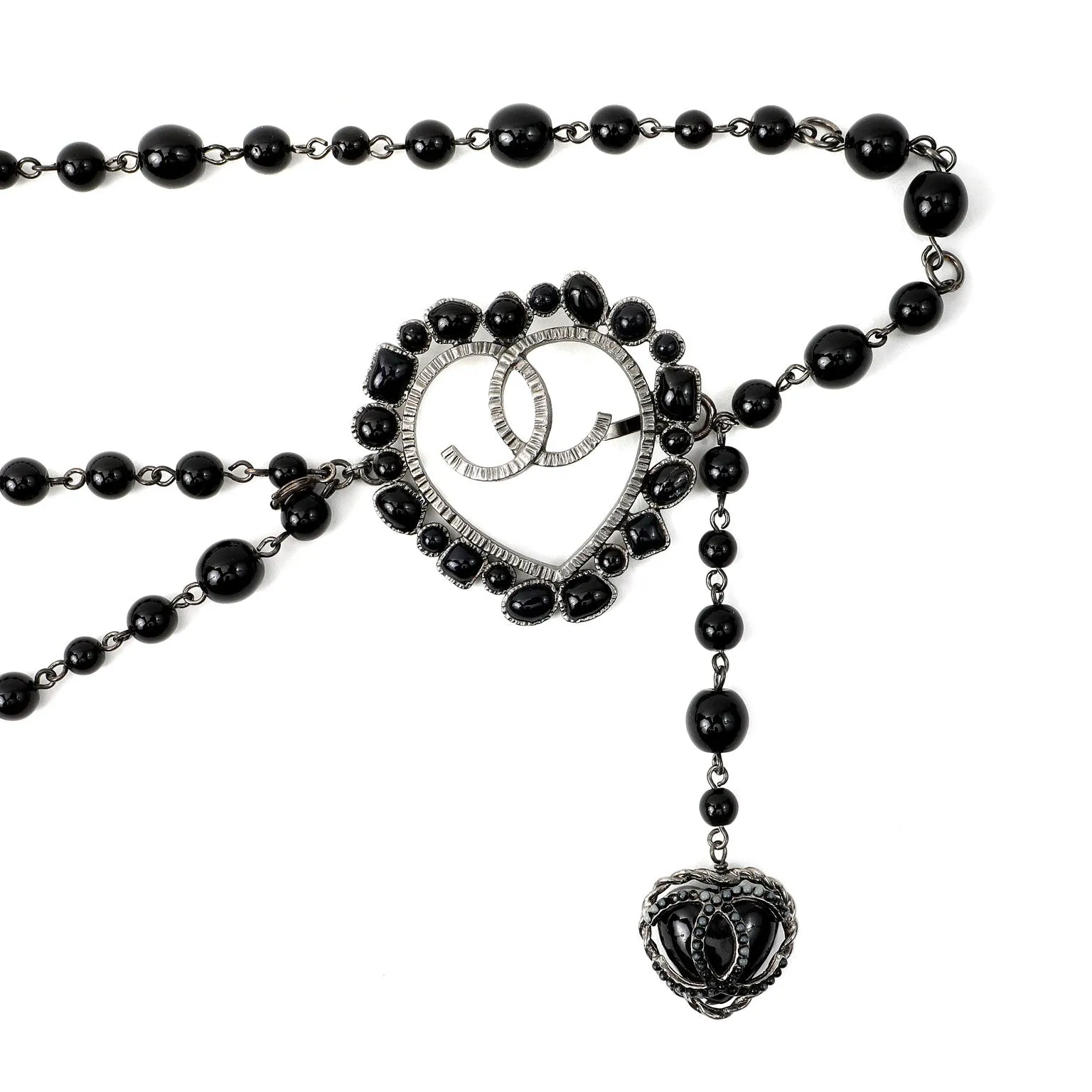 Chanel Black Onyx Heart  Necklace Belt