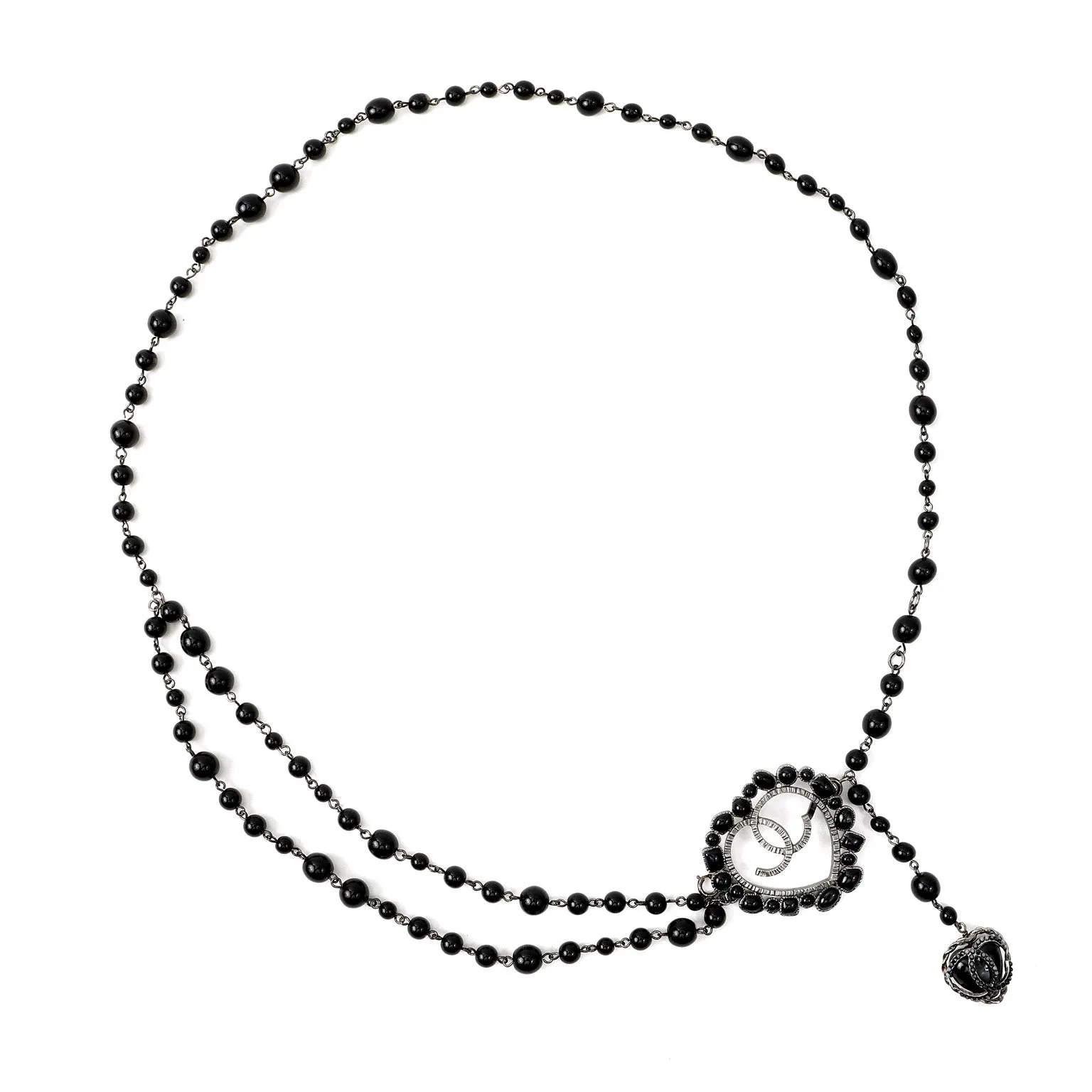 Chanel Black Onyx Heart  Necklace Belt