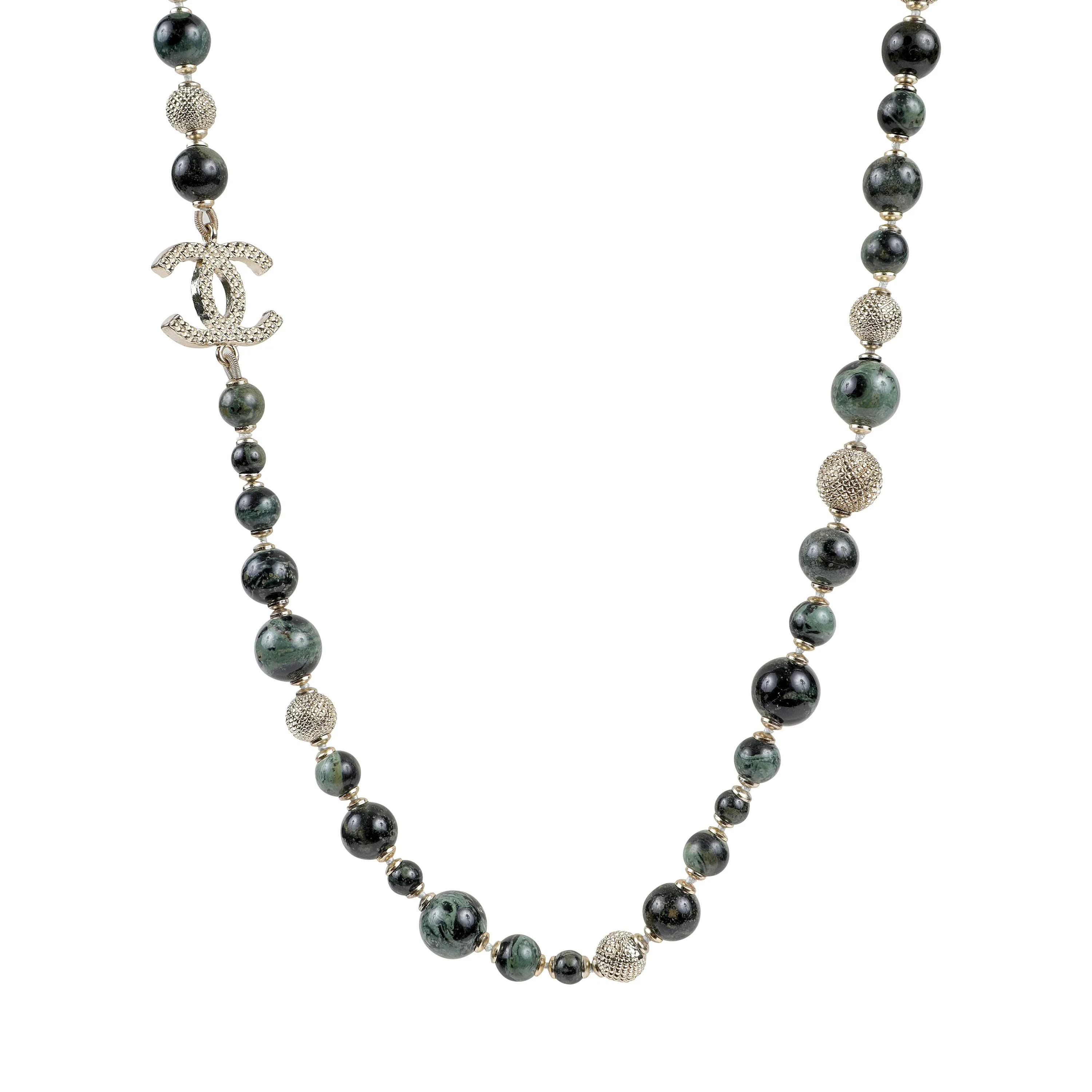 Chanel Byzantine Collection Polished Onyx Stones & Gold CC Necklace