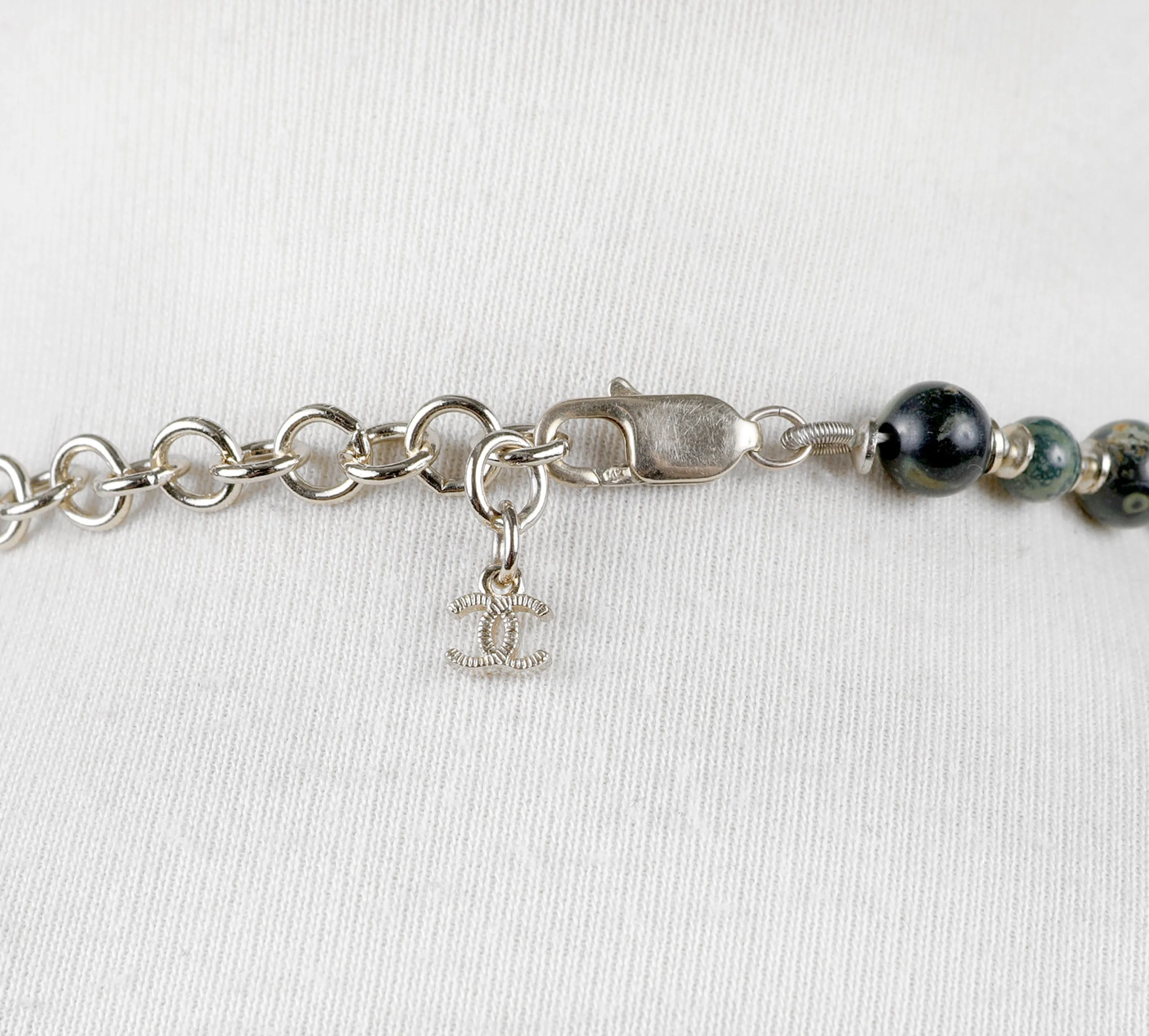 Chanel Byzantine Collection Polished Onyx Stones & Gold CC Necklace