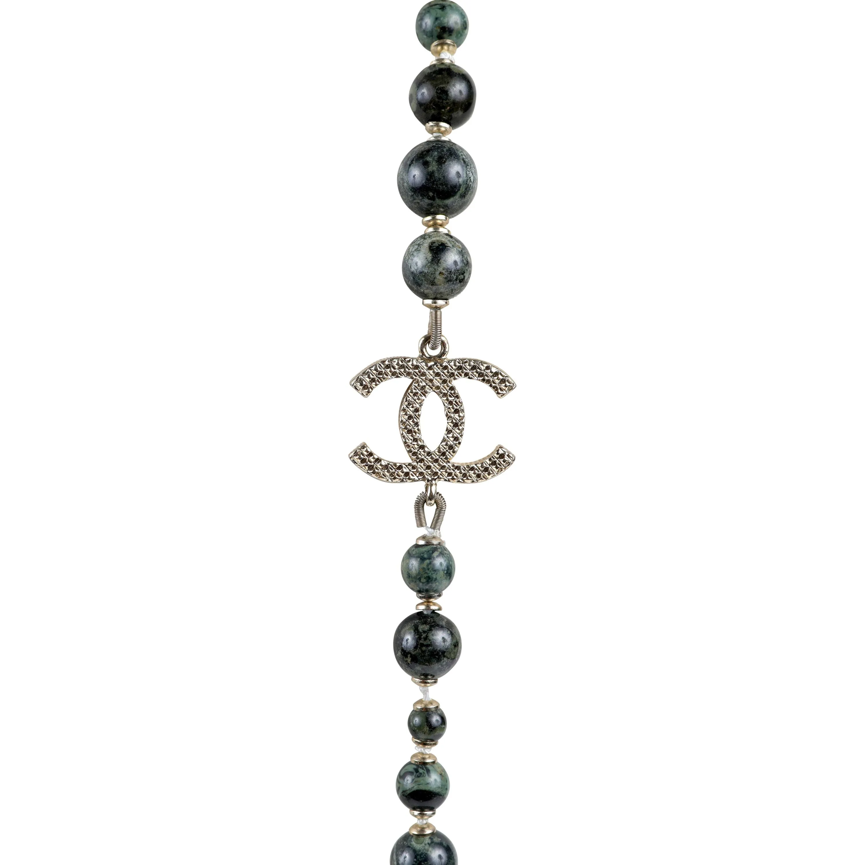 Chanel Byzantine Collection Polished Onyx Stones & Gold CC Necklace