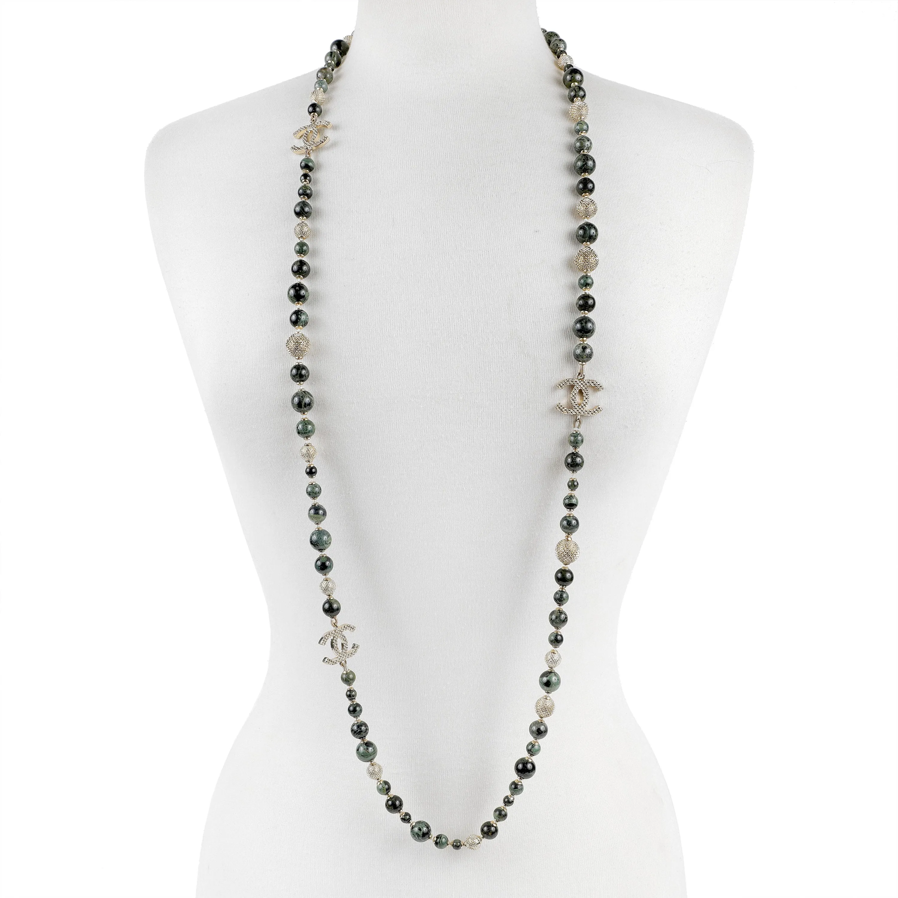 Chanel Byzantine Collection Polished Onyx Stones & Gold CC Necklace