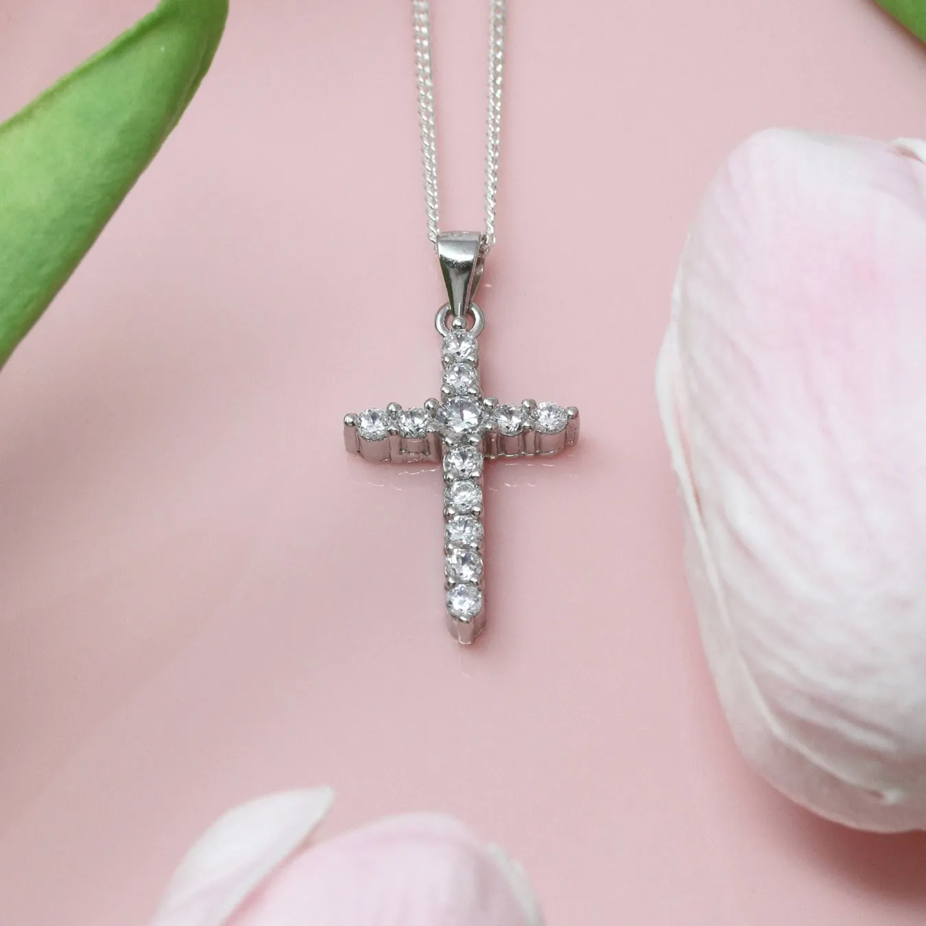 Claw Set Cross Necklace - Sterling Silver