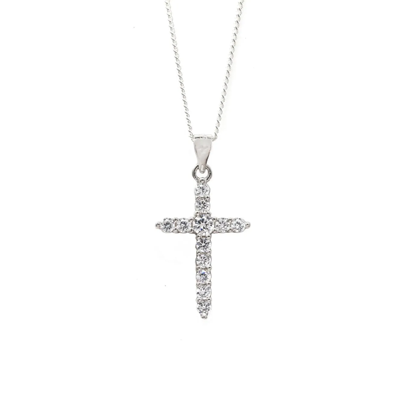 Claw Set Cross Necklace - Sterling Silver