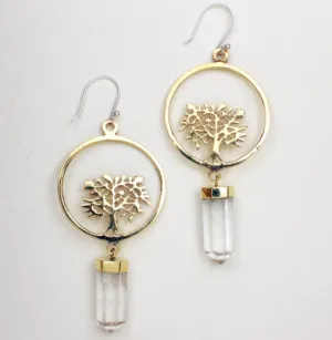 Clear Quartz Seed Tree Dangle Earrings