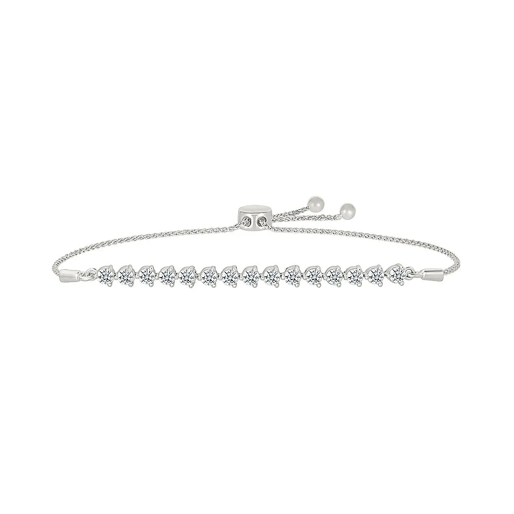 Created White Sapphire Sterling Sliver Bolo Bracelet