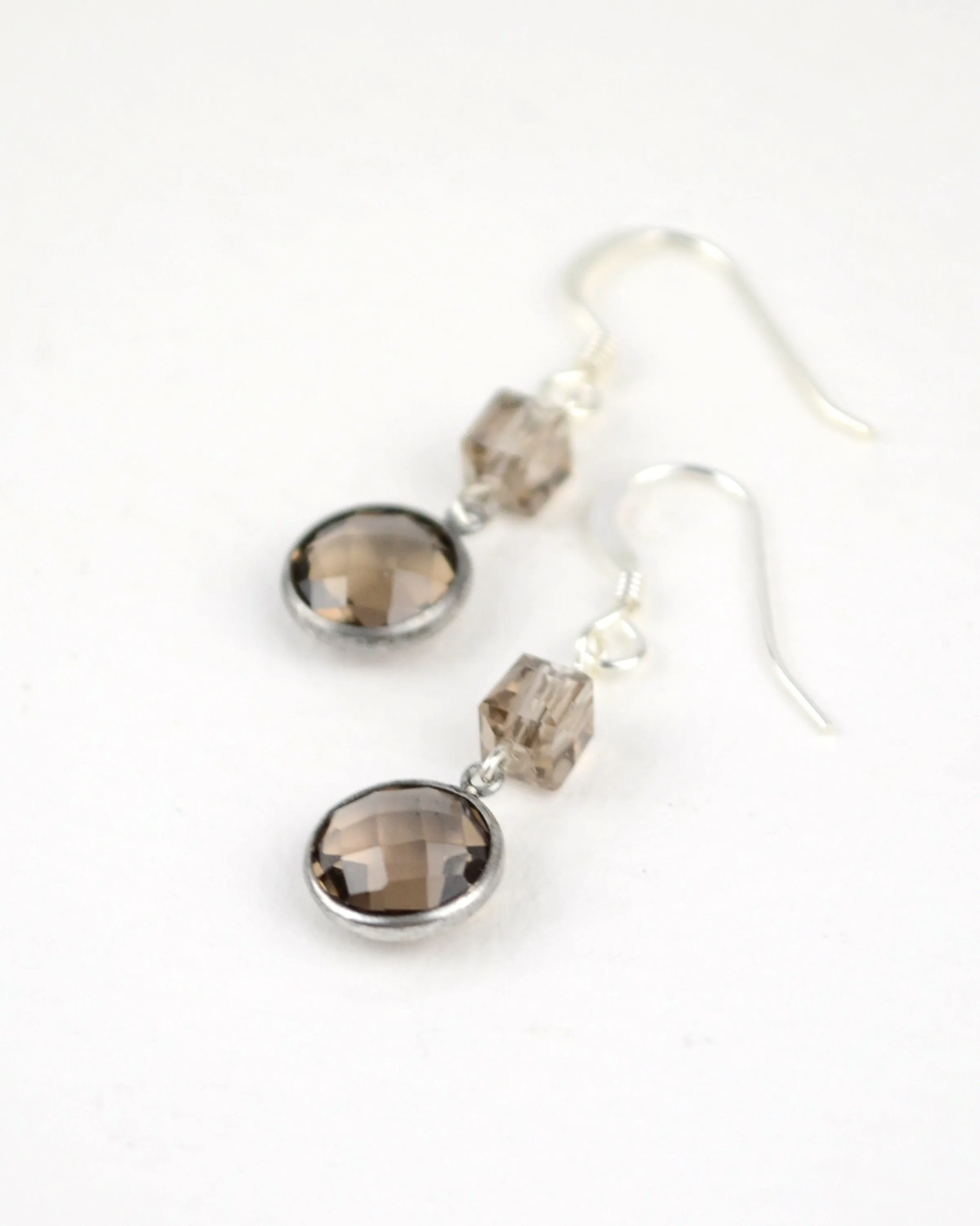 Dainty smoky quartz and silver dangling earrings, minimalist earrings, summer jewelry