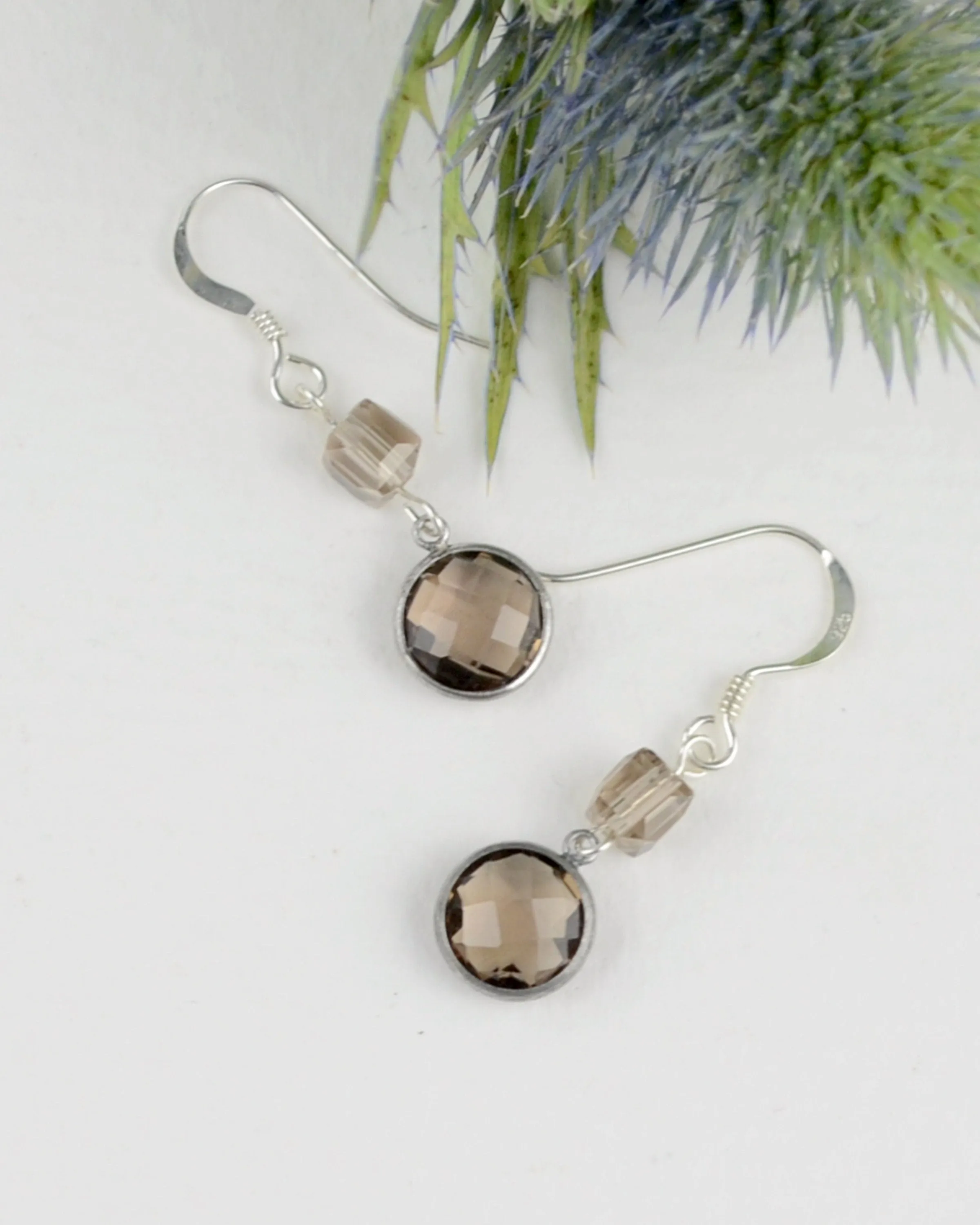 Dainty smoky quartz and silver dangling earrings, minimalist earrings, summer jewelry