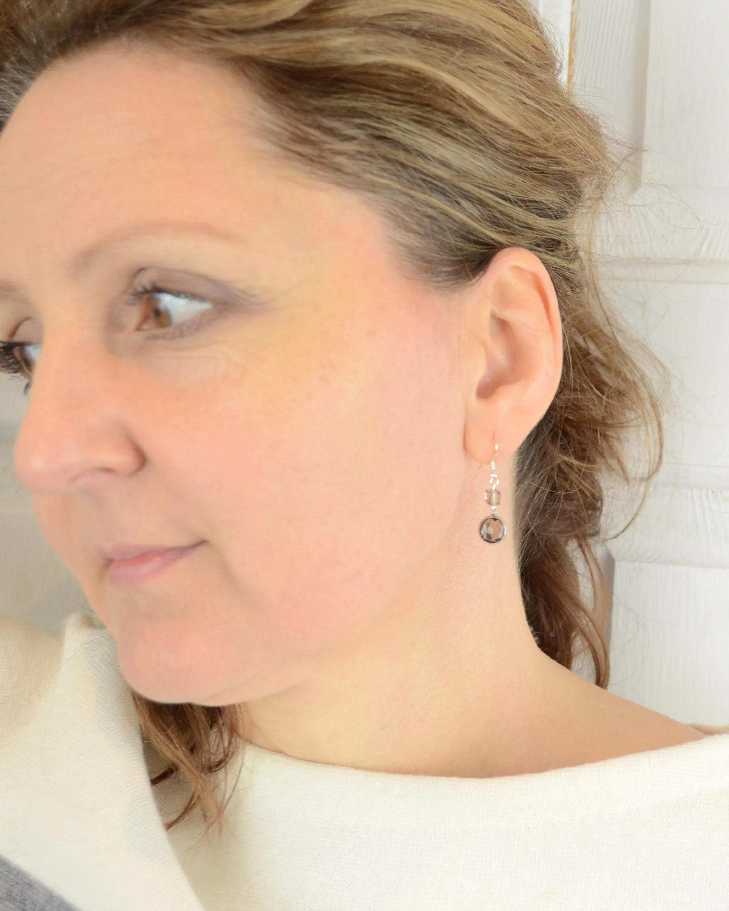 Dainty smoky quartz and silver dangling earrings, minimalist earrings, summer jewelry