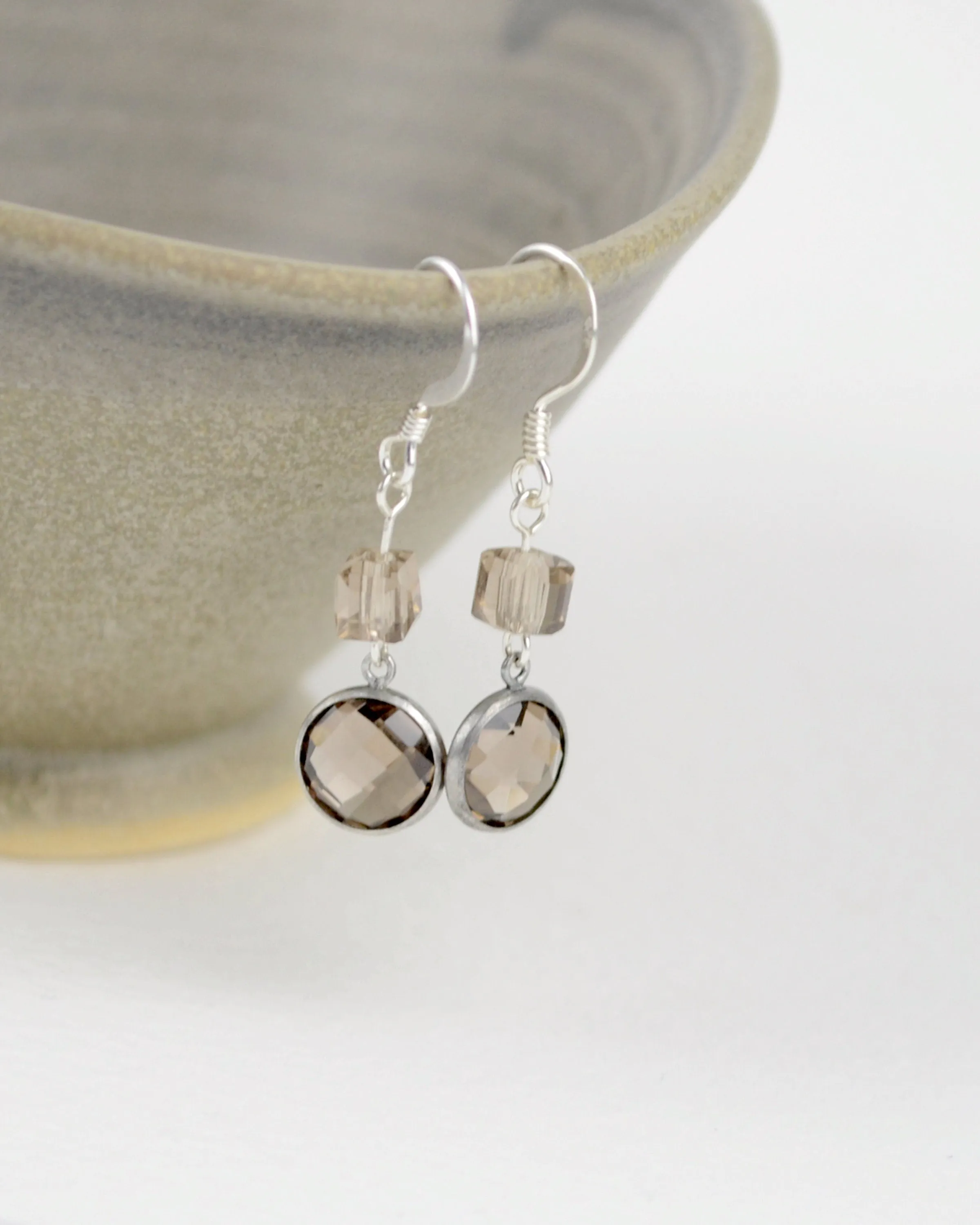 Dainty smoky quartz and silver dangling earrings, minimalist earrings, summer jewelry