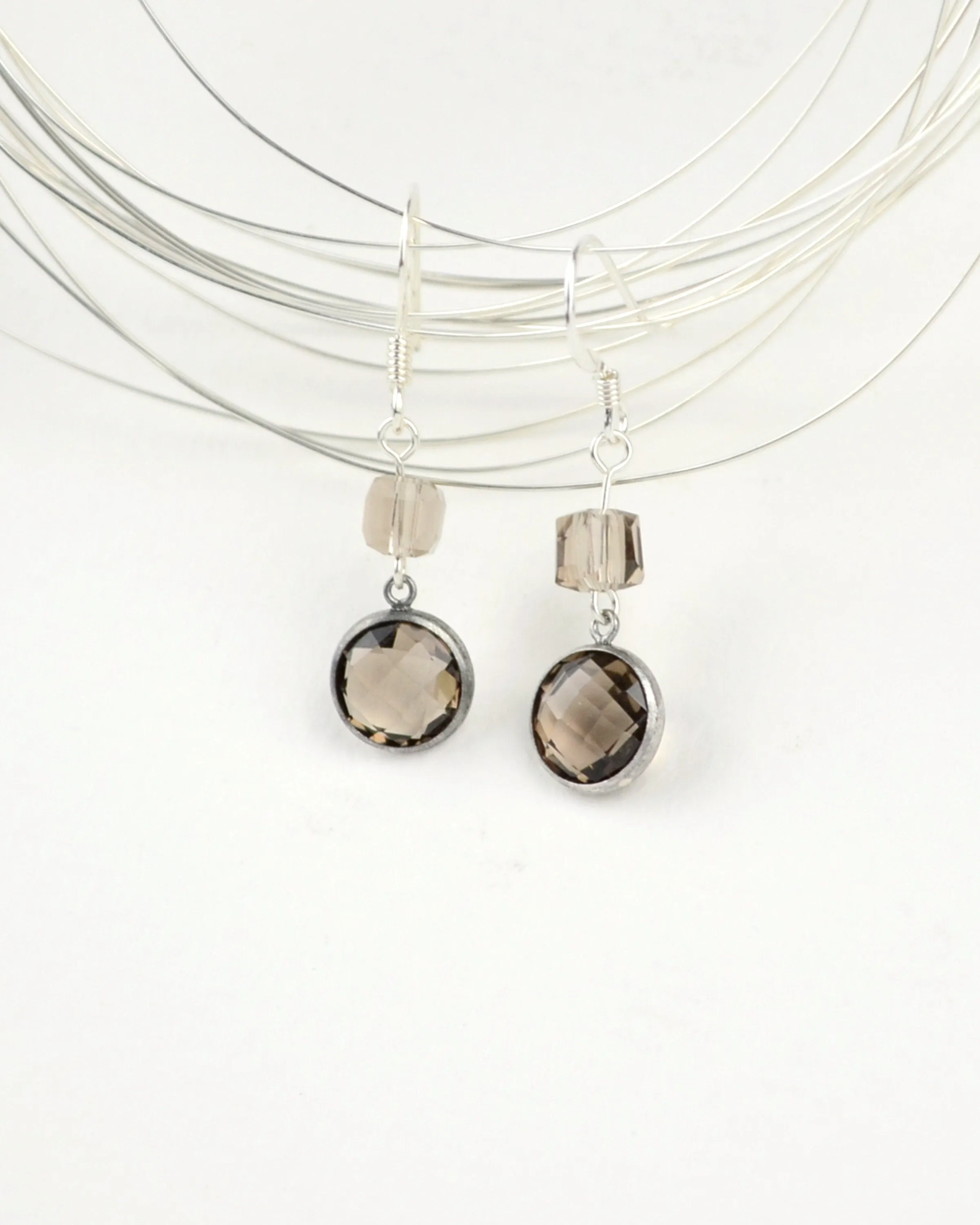 Dainty smoky quartz and silver dangling earrings, minimalist earrings, summer jewelry