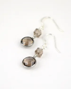 Dainty smoky quartz and silver dangling earrings, minimalist earrings, summer jewelry