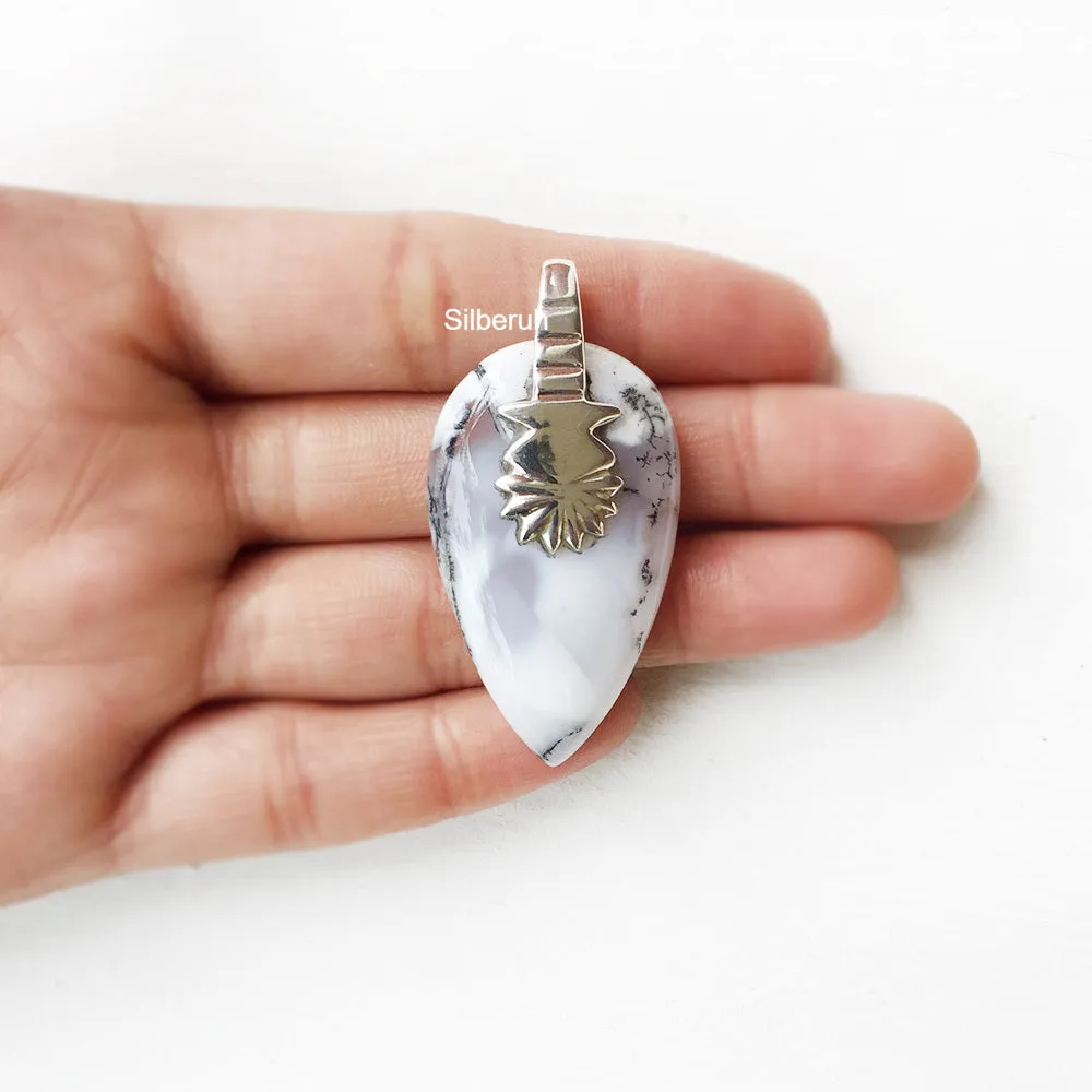 Dendrite Agate Tribal Silver Pendant