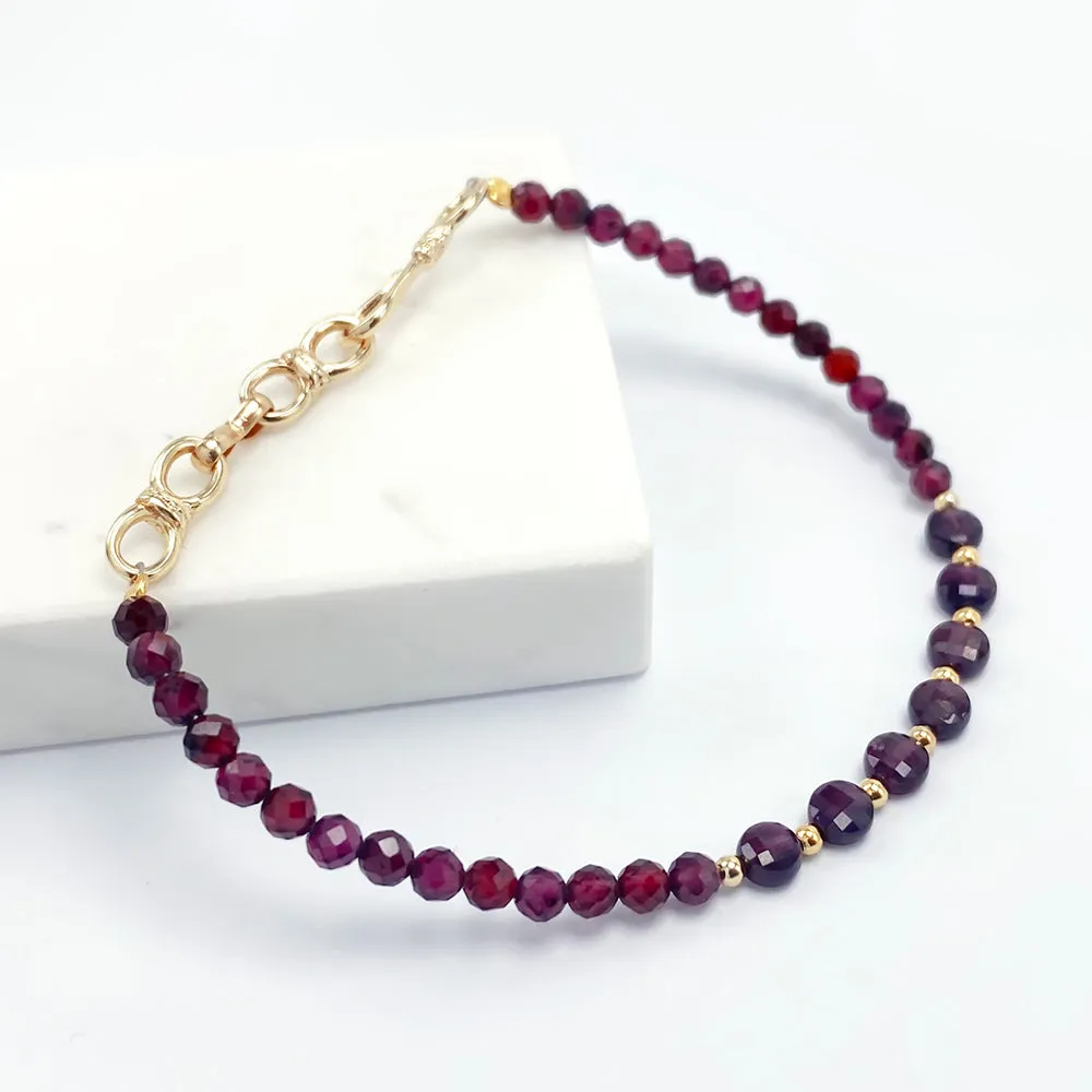 Garnet with Infinity Charm Bracelet; January Birthstone Jewelry